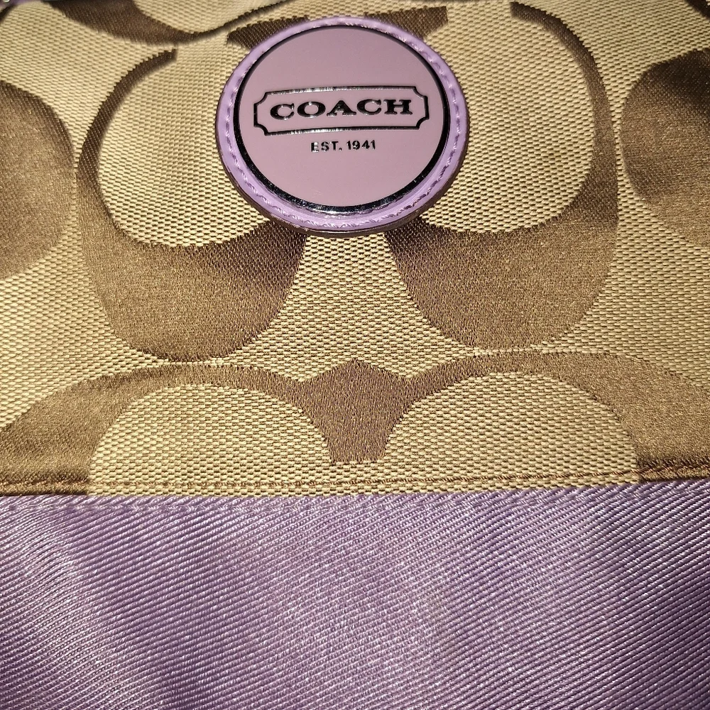 Coach Signature Canvas Hobo with Lavender Accent